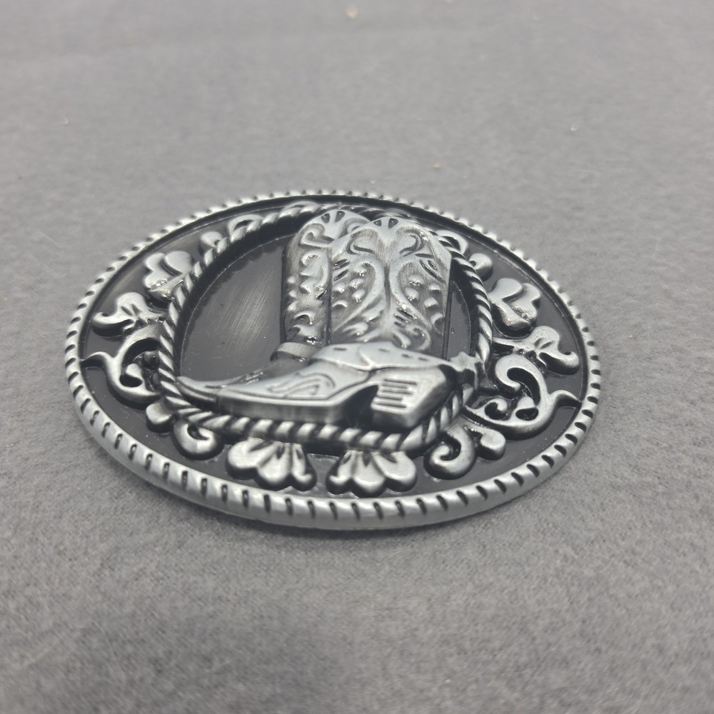 Silver Tone Cowboy Boots Belt Buckle E